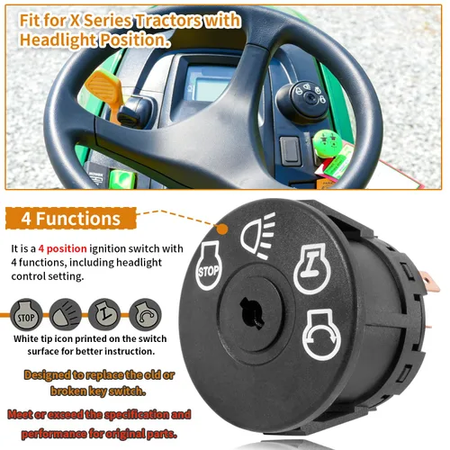 Vista 4 de Interruptor de encendido de arranque con 2 llaves para tractor X100 Series X300 X304 X310 X320 X324 X330 X340 X350 X354 X360 X370 X380 X384 X390