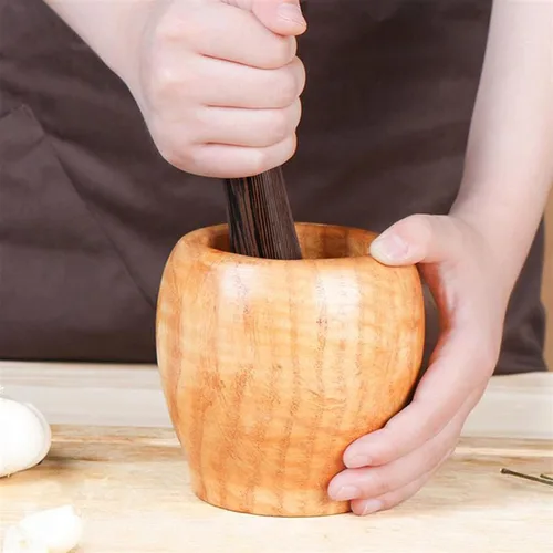 Vista 3 de Maja de madera hecha a mano para moler especias, mortero de madera, accesorios de barra de mortero y herramientas de palo de cóctel, adecuadas