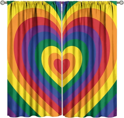 Vista 26 de Cortinas opacas abstractas de arco iris, pintura de color arcoíris con gotas, diseño gráfico creativo con bolsillo para barra, para sala de estar