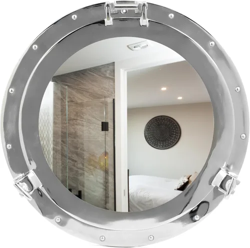 Vista 4 de Nagina International Ventana náutica de buey de buey de buey con revestimiento de aluminio plateado de alta calidad, espejo de decoración de pared