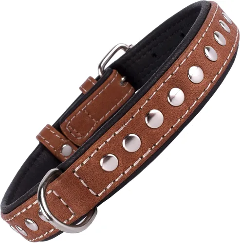 Vista 29 de CollarDirect - Collar de cuero enrollado para perro, collar redondo acolchado suave para cachorro, collar de cuero auténtico hecho a mano