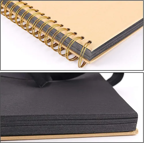 Vista 8 de 2 álbumes de recortes de 10 x 10 pulgadas, 100 páginas, de tapa dura, marrón, papel negro, espiral con cinta y calcomanías en las esquinas, álbum