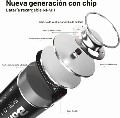 Vista 2 de BONAI Baterías C recargables, células C 5000mAh 1.2V Ni-MH de alta capacidad de tamaño C (paquete de 4)