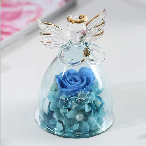 Vista 5 de ANLUNOB - Flores preservadas, regalos de cumpleaños y Navidad para mujeres, ángeles con bonitas rosas azules para regalos de boda y Acción de Gracias