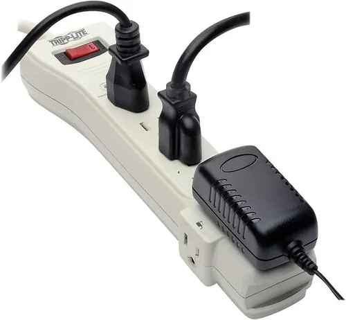 Vista 7 de Eaton Tripp Lite serie SUPER7 Tira de alimentación con enchufe plano, protector de sobretensión, 7 tomas, cable de extensión de 7 pies, 2160 julios