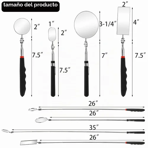 Vista 2 de Jucoan - Paquete de 4 espejos de inspección telescópicos, flexibles, redondos y rectangulares, ajustables, para verificar automóviles, vehículos, se