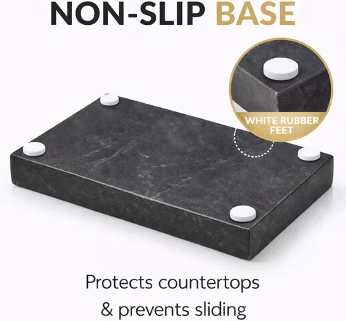 Vista 5 de Bandeja de mármol negro natural para baño, cocina, tocador, escritorio, organizador de piedra para mesa auxiliar, tocador, mesita de noche, velas