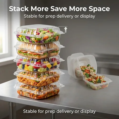 Vista 7 de Mr Miracle - Envases de almeja de plástico transparente desechables, resistentes a fugas y duraderos para entregas como Uber Eats, ideales
