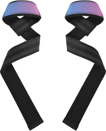 Vista 2 de Pink Blue Gradient Wrist Wraps and Lifting Straps 26" Neoprene Padded Deadlift Straps for Weightlifting, Bodybuilding, Powerlifting, Strength