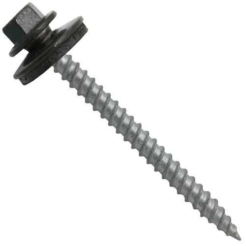 Vista 22 de 12 tornillos para techos de metal gris ABC de 2-1/2 pulgadas, cabezal de arandela hexagonal, arranque automático/roscado, arandela EPDM. 1 bolsa