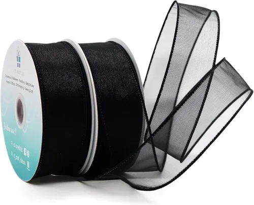 Vista 13 de Cinta de organza transparente con alambre de 2.5 pulgadas x 50 yardas, color blanco para silla de boda, lazo, ramo de flora, envoltura de regalos