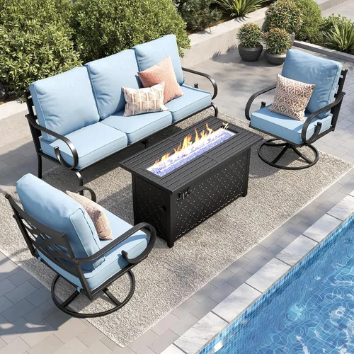 Vista 32 de PHI VILLA Patio Furniture Set with 4 Rocking Chairs & Fire Pit, Beige