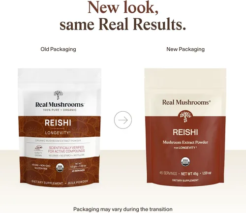 Vista 2 de Real Mushrooms Reishi - Polvo de hongos orgánicos seleccionados a mano, reishi rojo para un bienestar diario tranquilo con beta-glucanos