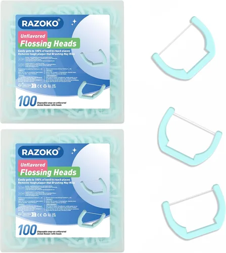 Vista 13 de RAZOKO Kit de hilo dental de mango largo (1 mango verde + 120 recambios) Púas de hilo dentales extra fuertes resistentes a la rotura para dientes