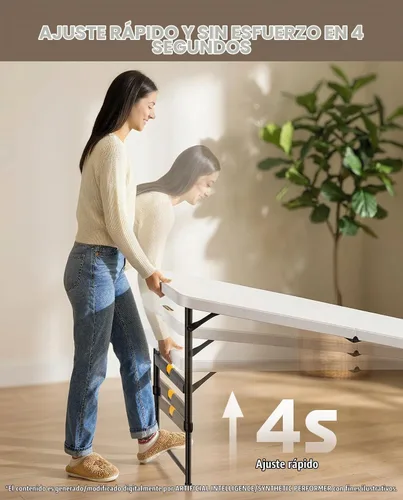 Vista 3 de FanttikOutdoor Mesa plegable de plástico de 6 pies de ajuste rápido para Granito blanco