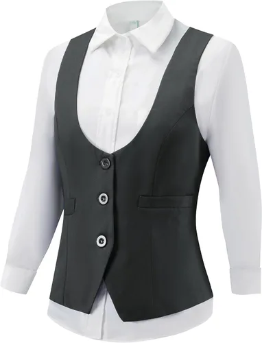 Vista 3 de V VOCNI Chaleco de traje para mujer, chaleco vintage steampunk, elegante, casual, con espalda cruzada