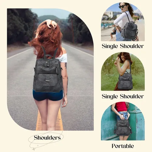 Vista 5 de Bolso tipo mochila para mujer, pequeño, de cuero impermeable antirrobo, bolsos de hombro para damas