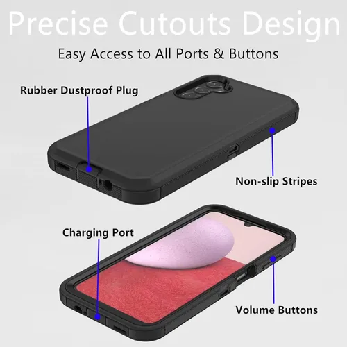Vista 3 de Funda protectora resistente a prueba de polvo a prueba de golpes y caídas, 3 en 1 para Samsung Galaxy A14 5G (negro)