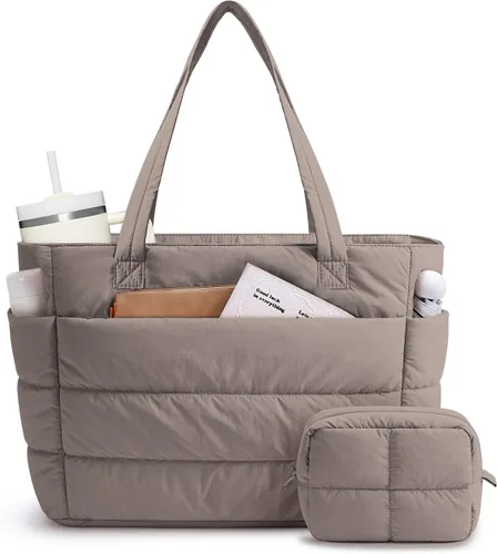 Vista 9 de Narwey Bolsa de mano acolchada de nailon para mujer, bolsa de mano Rosa