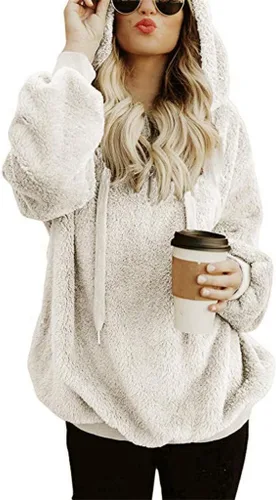 Vista 3 de ZJRXM Sudadera casual con capucha de forro polar sintético con cremallera y cordón suave para mujer
