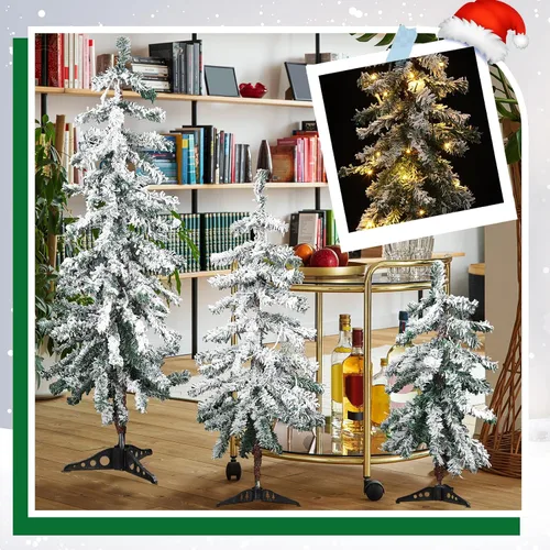 Vista 4 de Cinnvoice Árbol de Navidad artificial flocado de 3 piezas con luces LED