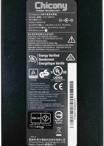 Vista 2 de Chicony 180W AC Adapter A15-180P1A Fuente de alimentación 20V 9A 0.217x0.098 in con cable