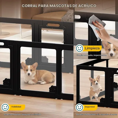 Vista 2 de Albott - Corralito acrílico transparente para perros para interiores, negro