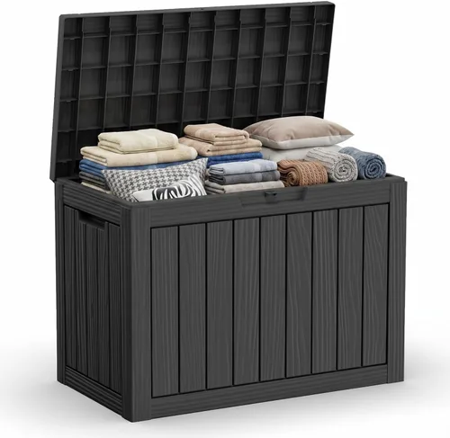 Vista 9 de DRATO Caja de almacenamiento para cubierta de 31 galones, caja de almacenamiento para exteriores para cojines de patio, herramientas de jardín, caja