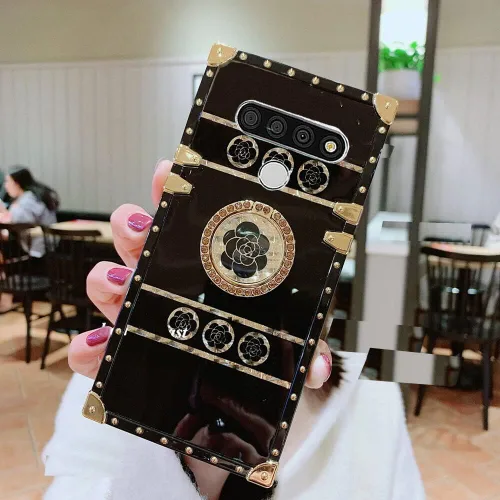 Vista 9 de Funda para LG Stylo 4 / Stylo 4 Plus 4+, a la moda, con purpurina dorada, funda de maletero de TPU suave con anillo para el dedo, soporte