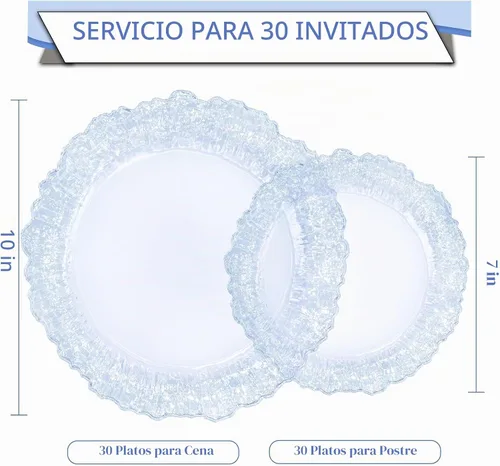 Vista 4 de I00000 60 platos de plástico azul, platos desechables azules transparentes para fiesta, platos de plástico de primera calidad desechables incluyen