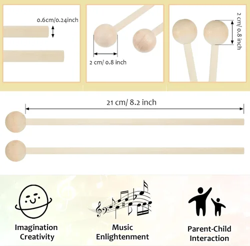 Vista 3 de Boao 20 palitos de madera para niños, xilófono Glockenspiel de 8.2 pulgadas, campanas de percusión, martillos de marimba, pequeños baquetas