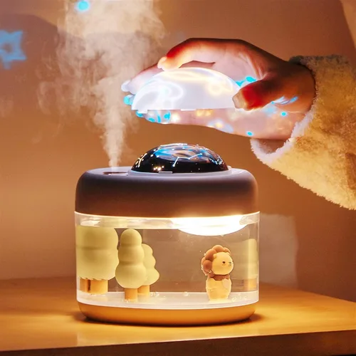 Vista 2 de HASMI Humidificadores para dormitorio lámpara de proyección humidificador de aire inalámbrico 2000 mAh batería recargable proyector USB