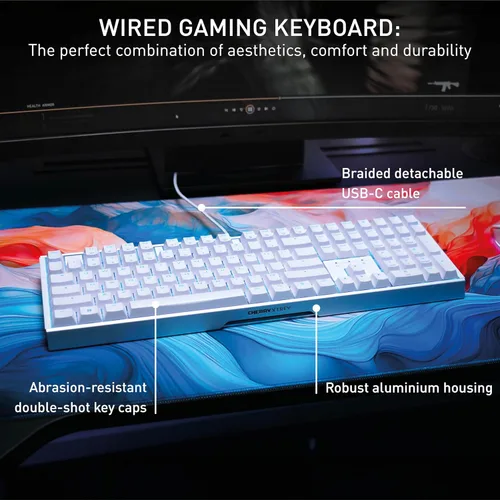 Vista 7 de CHERRY XTRFY Teclado mecánico para juegos MX 3.1 con cable Nuevos interruptores MX2A (blanco, rojo silencioso MX2A)