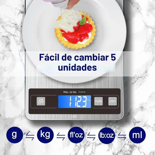Vista 3 de hito Báscula de cocina digital de 33 libras, recargable, resistente al agua, peso gramos y onzas, 1 g/0.1 oz, precisa, para pérdida de peso, cocinar