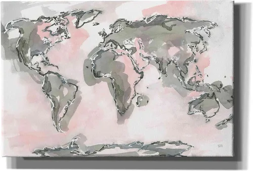 Vista 10 de Epic Graffiti 'World Map Blush' por Chris Paschke, lienzo de arte de pared Giclée, 18 x 12 pulgadas