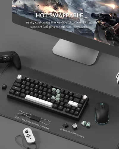 Vista 6 de Teclado mecánico inalámbrico Womier SK65 para juegos con perilla, teclado de aluminio del 60 por ciento para PC, Bluetooth 5.0/2.4GHz/USB-C
