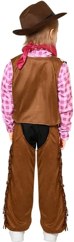 Vista 5 de Tacobear Disfraz de vaquera para niñas, sombrero occidental rosa, bandana, trajes de Halloween, juego de rol, cosplay de vaquero para niños