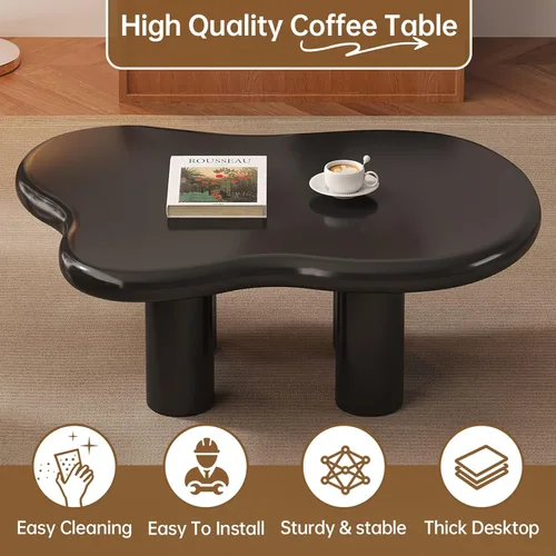 Vista 5 de Guyii Mesa de centro de nube de 35.43 pulgadas, mesa de centro negra para sala de estar, mesa de té irregular para interiores, mesa auxiliar moderna
