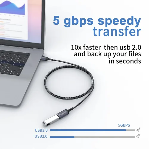 Vista 3 de Cable de extensión USB 3.0 de 2 pies tipo A macho a hembra, cable de extensión USB de múltiples puertos compatible con impresora, teclado, unidad