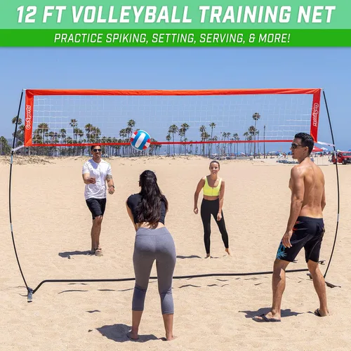 Vista 2 de Red de entrenamiento de voleibol independiente GoSports - 12 pies o 20 pies - Uso en interiores o exteriores, montaje instantáneo y altura ajustable