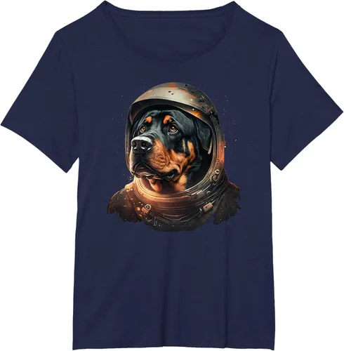 Vista 15 de Divertida camiseta Rottweiler con diseño de astronauta rottweiler en galaxia espacial, Negro