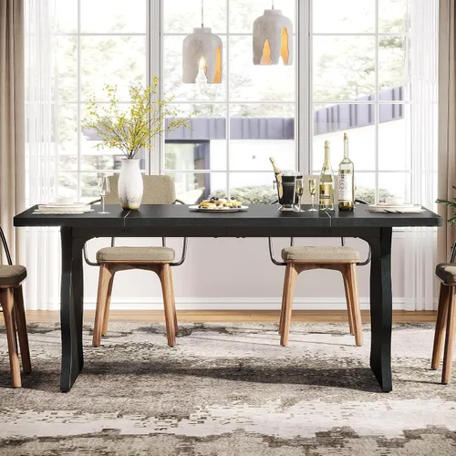 Vista 6 de Tribesigns Mesa de comedor negra para mesa de cocina moderna rectangular de 4 a 6 pulgadas, muebles de cocina y comedor grandes de granja