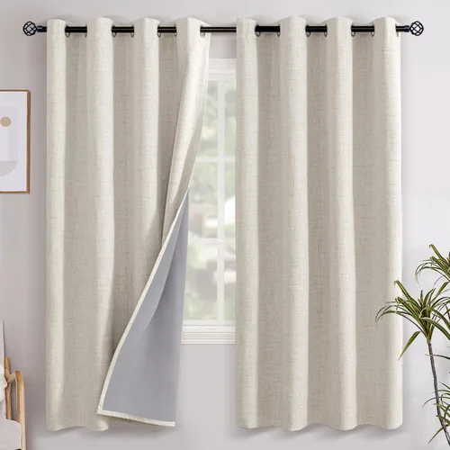 Vista 72 de YoungsTex - Cortinas opacas de lino para dormitorio, oscurecimiento de la habitación, cortinas con textura de lino, paneles con aislamiento térmico