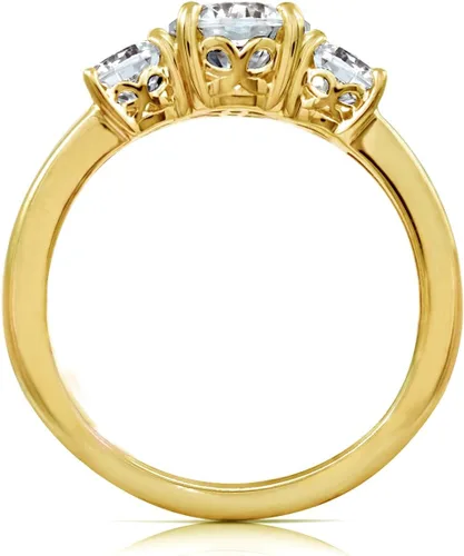 Vista 2 de Tienda Essentials Anillo redondo de 3 piedras de plata de ley chapada en platino o oro hecho con circonita cúbica de elementos infinitos