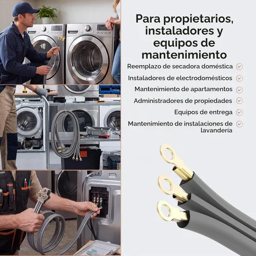 Vista 7 de TOPDC - Cable de secado de 3 puntas, cobre puro 30A de 5 pies, NEMA 10-30P, certificación ETL
