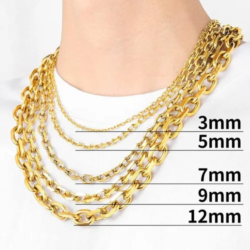 Vista 5 de ChainsHouse - Collar cubano para hombre y mujer, 3mm5mm7mm9mm12mm de ancho, acero inoxidablemetal negrochapado en oro de 18 quilates, 18-30 pulgadas