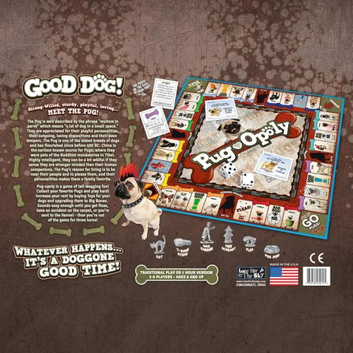Vista 5 de Late for the Sky Pug-Opoly Dog Juego de mesa - Pug Lovers Property Trading