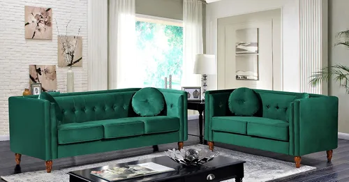 Vista 8 de Container Furniture Direct Lexie Velvet Comfy Mid Century Chesterfield - Sofá biplaza de tres plazas para apartamento, dormitorio y oficina, juego