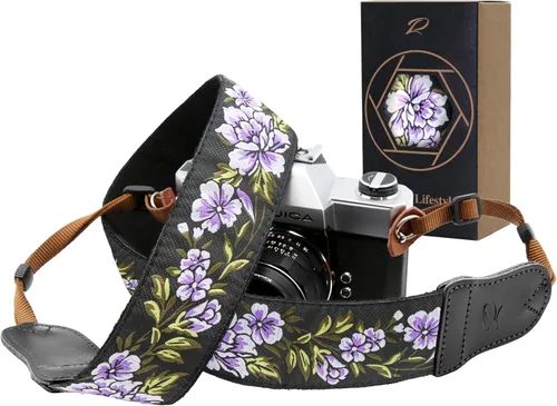 Vista 17 de Padwa Lifestyle Helios Moon God - Correa para cámara de 2 pulgadas, doble capa, extremos de piel vacuna, correas de cámara para fotógrafos, tejido