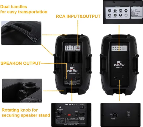 Vista 4 de RECK DC 12 portátil de 12 pulgadas 1000 vatios de 2 vías alimentados Dj/PA sistema de altavoces conjunto combinado con Bluetooth/USB/lector